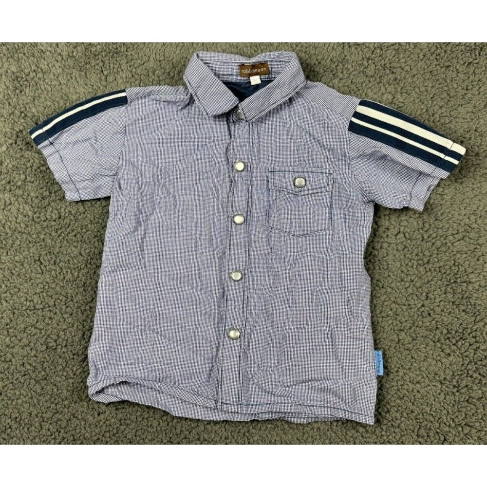 Rabbit Moon Boys 3 Shirt Short Sleeve Button Down Blue Check Collar Stripe 3T